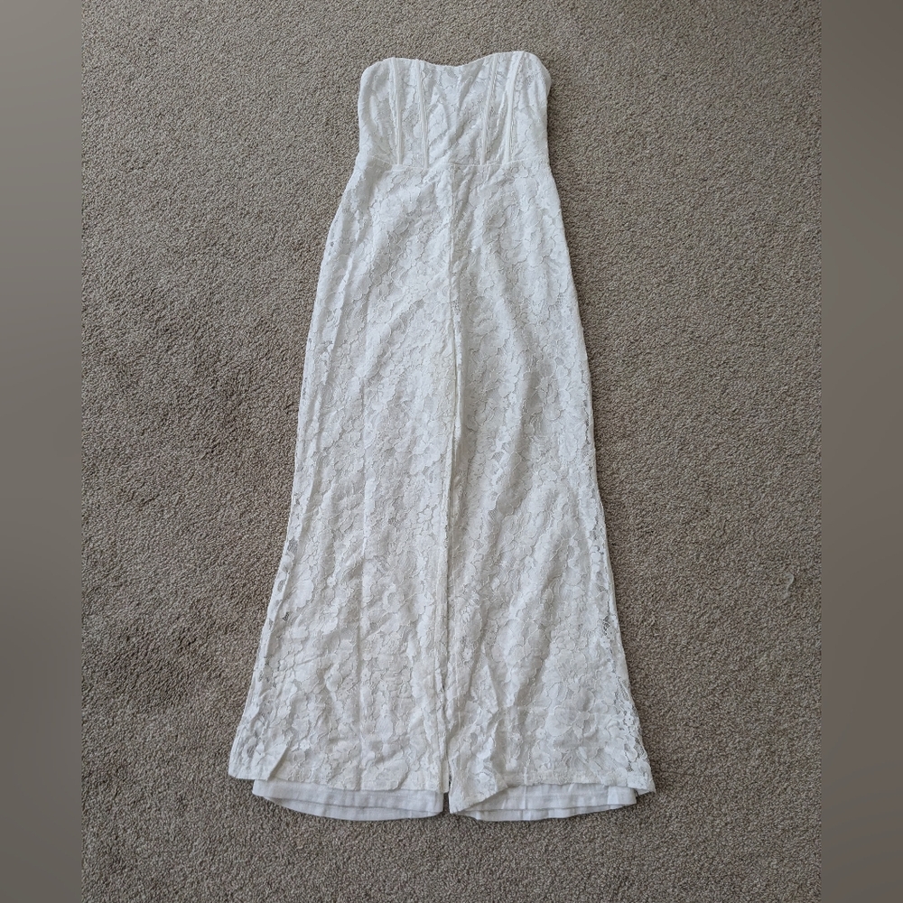 Selfie Leslie White Strapless Lace Jumpsuit